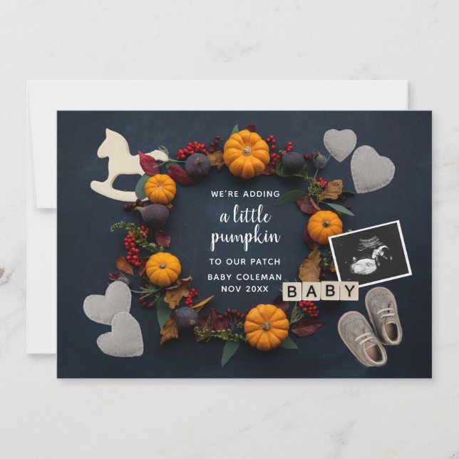 Faire-part Chute Thanksgiving Citrouille Grossesse Révéler bé (Devant)