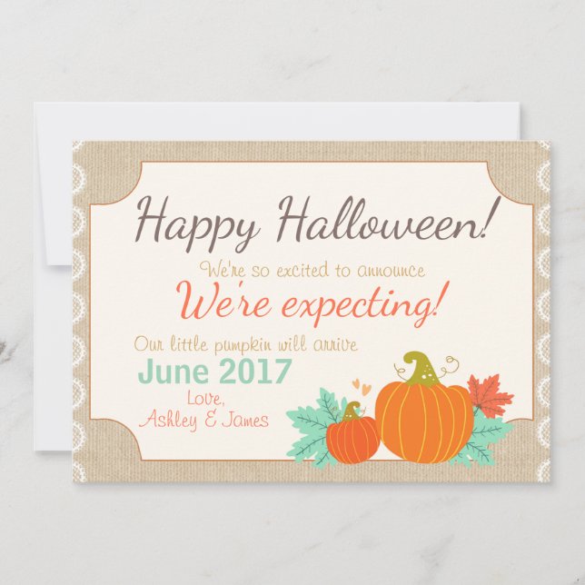 Faire-part Citrouille de grossesse d'Halloween (Devant)