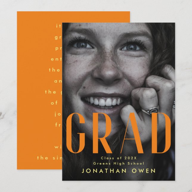 Faire-part Clair Orange Jaune Lycée Classe (Devant / Derrière)