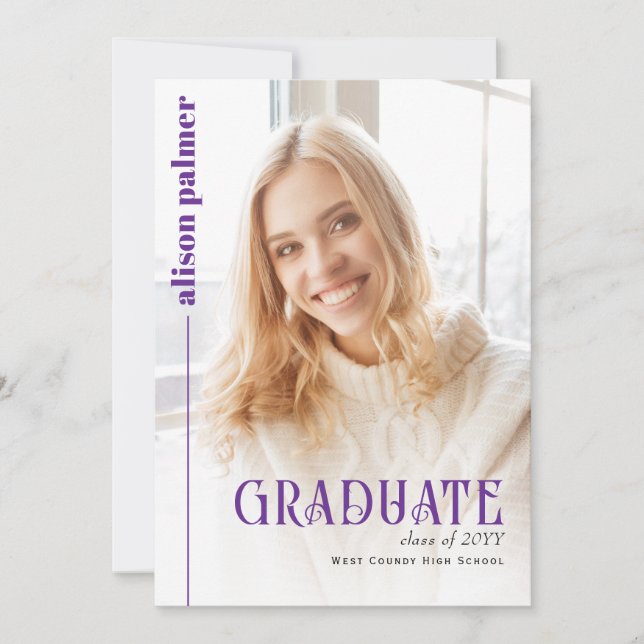 Faire-part Class of 2026 GRADUATE minimalist purple photo (Devant)