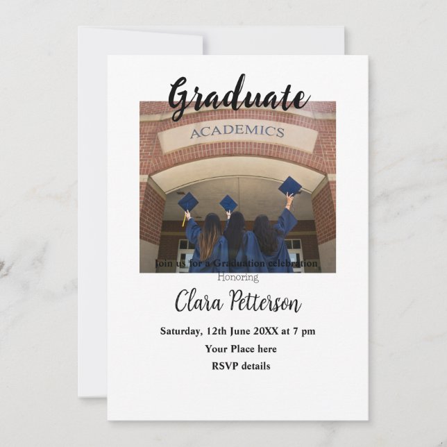 Faire-part classe classique noir blanc ajouter année de diplô (Devant)