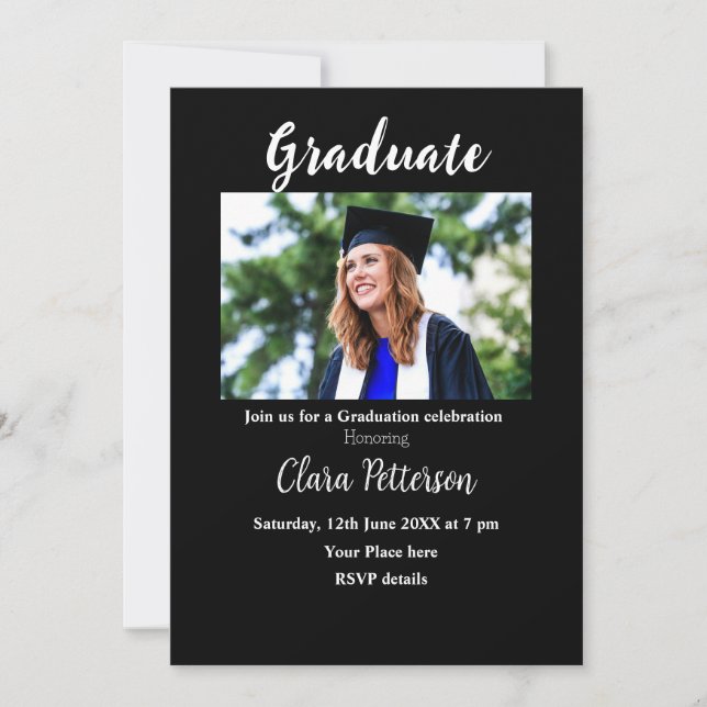 Faire-part classe classique noir blanc ajouter année de diplô (Devant)