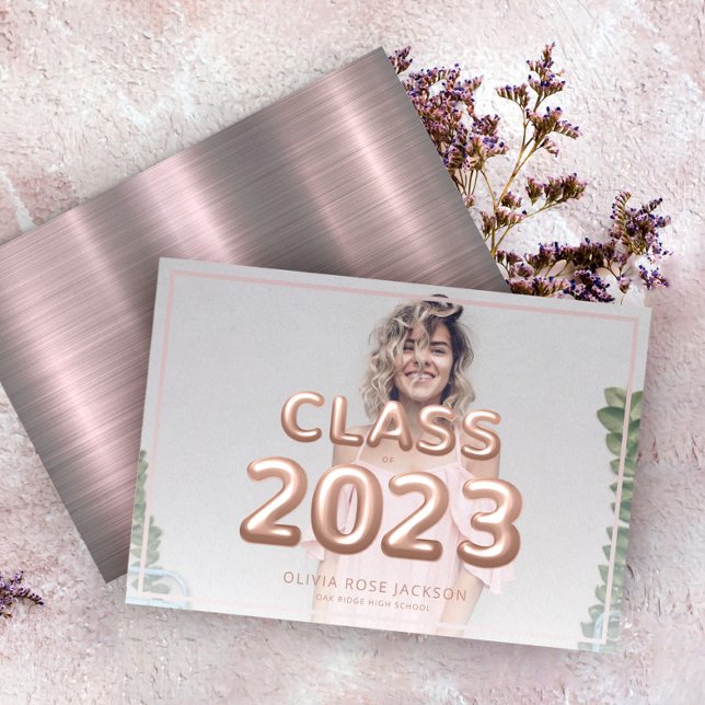 Faire-part Classe de 2023 Trendy Rose Gold Photo Graduation (Créateur téléchargé)
