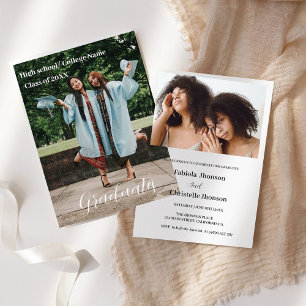 Faire-part Classe de 2023 white script Double graduation