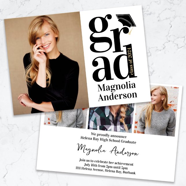 Faire-part Classe de 2024 GRAD Multi Photo Graduation (Créateur téléchargé)