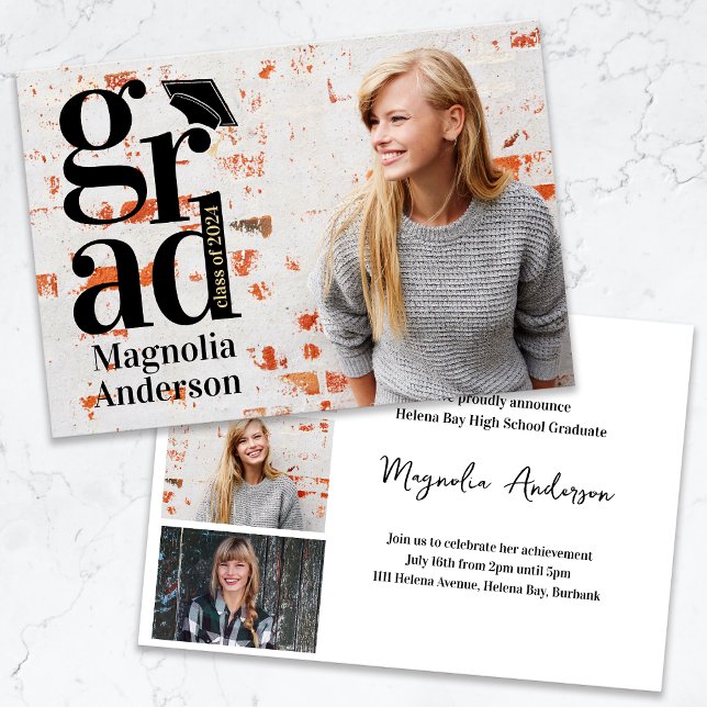 Faire-part Classe de 2024 GRAD Multi Photo Graduation (Créateur téléchargé)