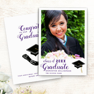 Faire-part Classe de 2025 Grad Photo White Purple Graduation