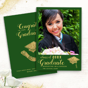 Faire-part Classe de 2025 Green and Gold Photo Graduation