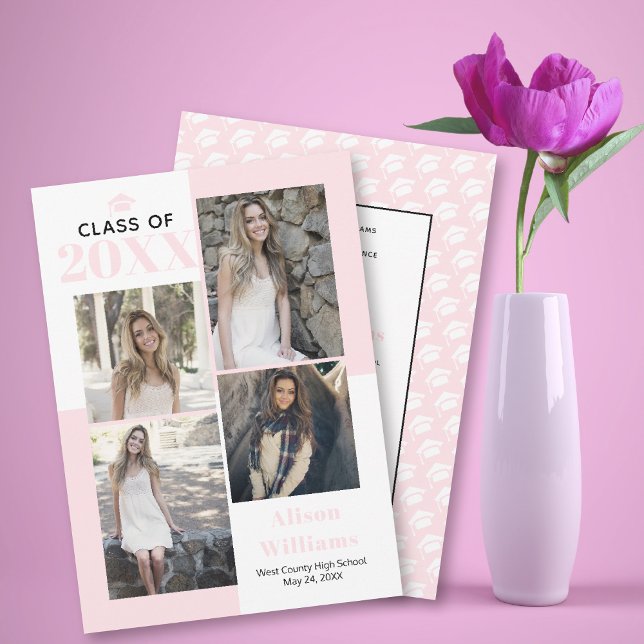 Faire-part Classe de 2025 quatre photos blush rose graduation (Créateur téléchargé)