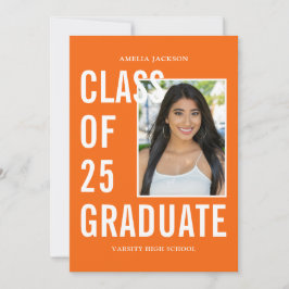 Faire-part Classe De 25 Diplômés Orange White Photo Graduatio
