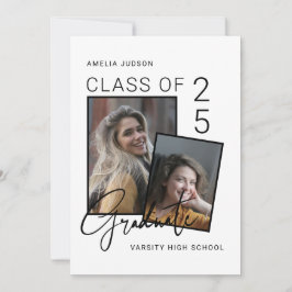 Faire-part Classe De 25 Noir Script 2 Photos Graduation