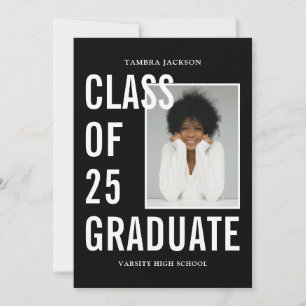 Faire-part Classe De 25 Noirs & Blancs Photo & Bio Graduation