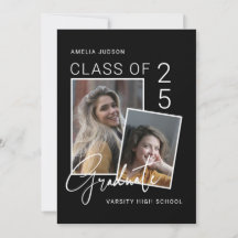 Classe De 25 Photo Black & White Script Graduation