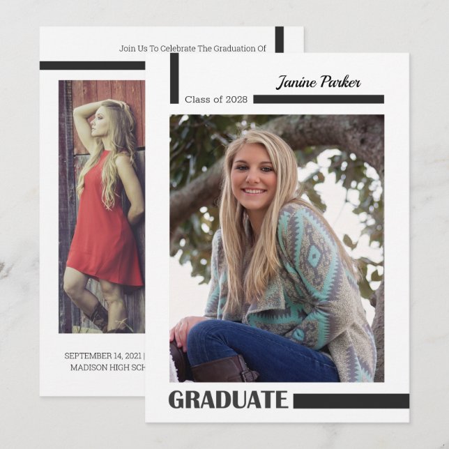 Faire-part Classe de Ajouter vos photos Graduation moderne (Devant / Derrière)