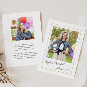 Faire-part Classe d'or moderne cadre d'or photo Graduate