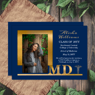 Faire-part Classé Elegant Gold MD Caduceus 1 Photo Bleu