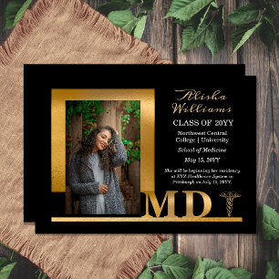 Faire-part Classé Elegant Gold MD Caduceus 1 Photo Noir