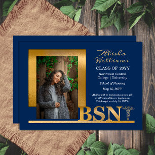 Faire-part Classé Elegant Or BSN Caduceus 1 Photo Dk Blue