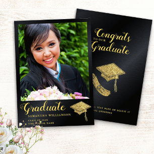 Faire-part Classe Glam de 2025 - Black and Gold Photo Graduat