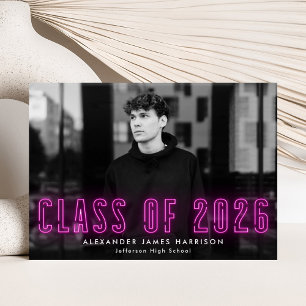 Faire-part Classe Magenta Neon moderne de 2025 - Diplôme Phot