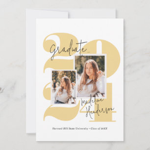 Faire-part Classe moderne Année 5 Photo Collage Gold Graduati