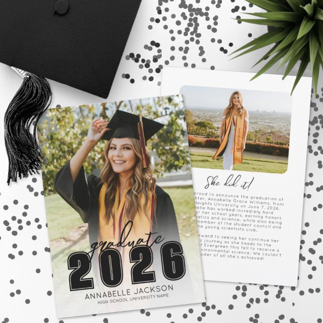 Faire-part Classe simple 2025 Graduate Black Photo Graduation (Simple Class 2026 Graduate Black Photo Graduation Announcement)