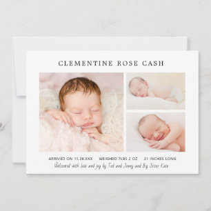 Faire-part Classic Photo Collage rose bébé fille naissance