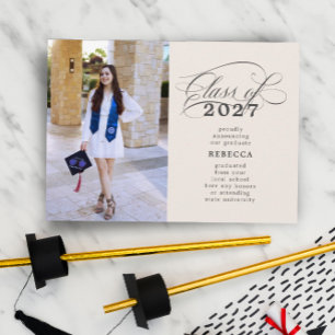 Faire-part Classic Script Pale Peach Photo Graduation