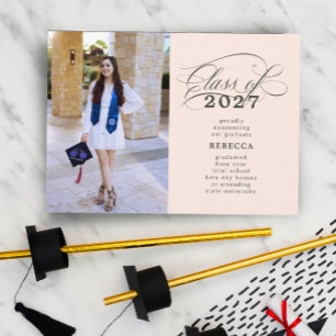 Faire-part Classic Script Soft Pink Photo Graduation