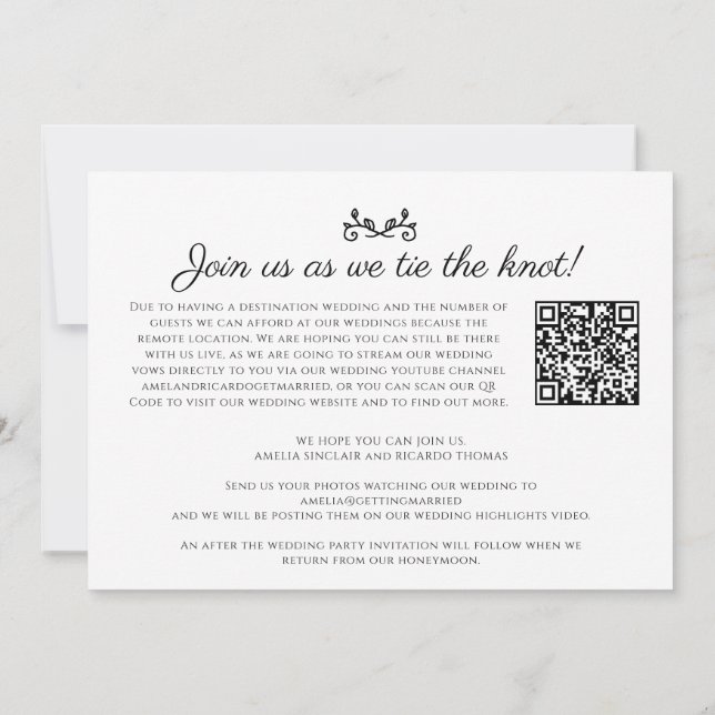 Faire-part Code QR de diffusion en direct de mariage blanc no (Dos)