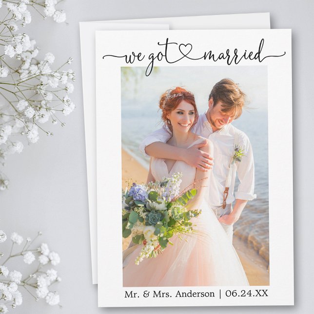 Faire-part Coeur de calligraphie Nous avons épousé un Mariage (Customize to add text or more photos to back of card.)