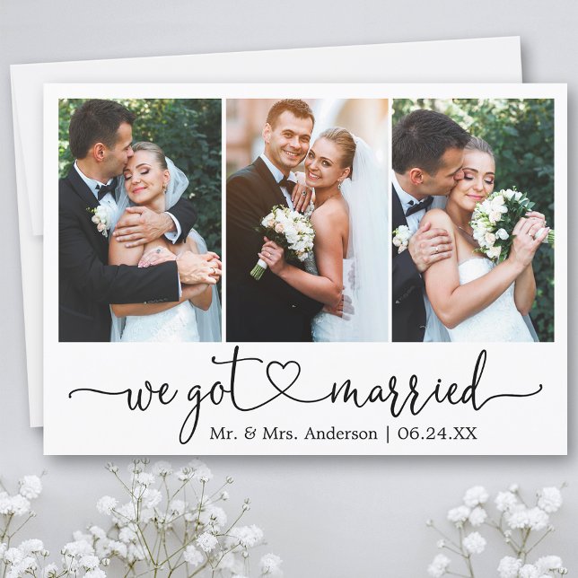 Faire-part Coeur de calligraphie Nous nous sommes mariés 3 Ma (Customize to add text or more photos to back of card.)