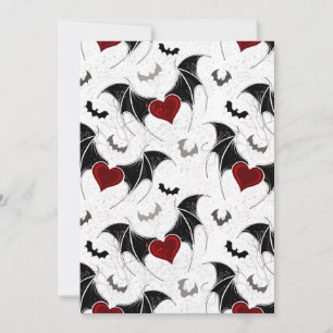 Faire-part Coeur d'Halloween avec ailes de chauve-souris noir