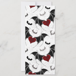 Faire-part Coeur d'Halloween avec ailes de chauve-souris noir