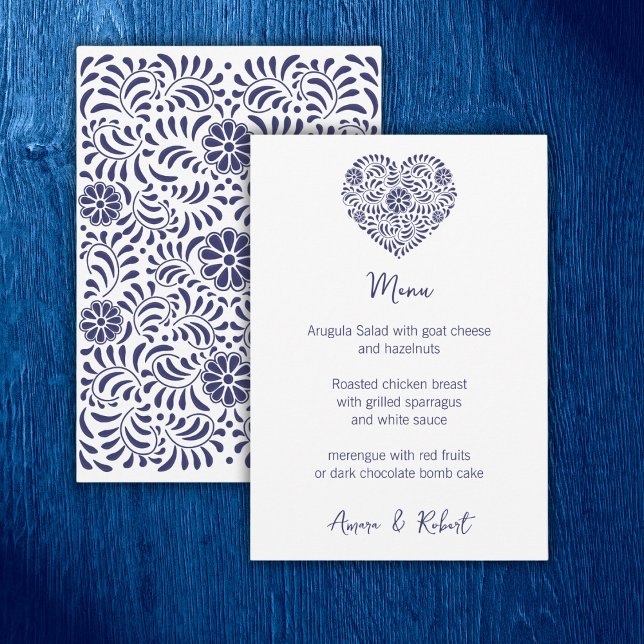 Faire-part Coeur Talavera mexicain bleu (Créateur téléchargé)