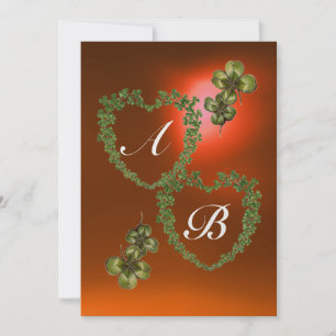 Faire-part COEURS SHAMROCKS VERTS MONOGRAMME orange vert