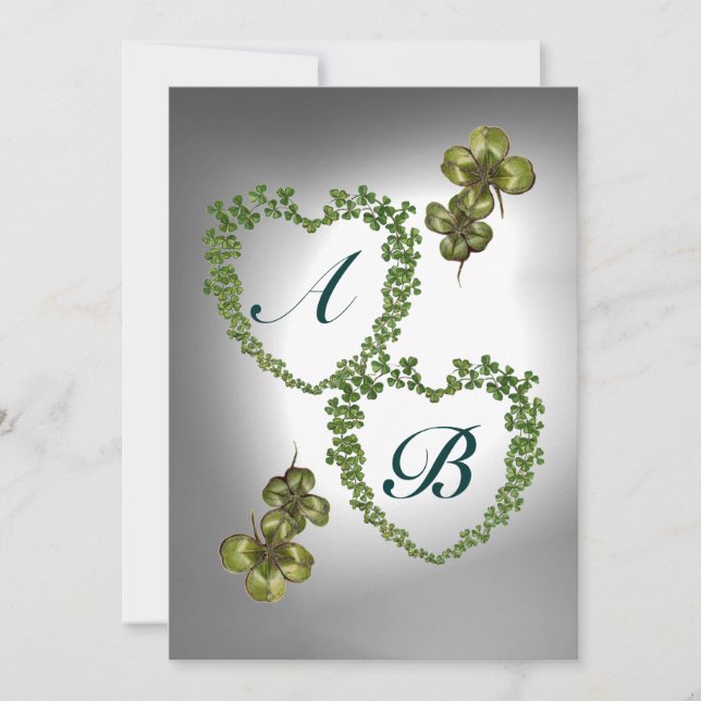Faire-part COEURS SHAMROCKS VERTS MONOGRAMME orange vert blan (Devant)