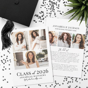 Faire-part Collage de photos de fin d'études élégant pour dip
