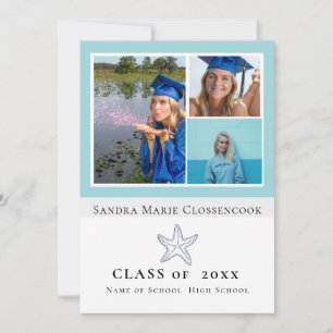 Faire-part Collage de photos Diplômé de l'Turquoise Nautical 