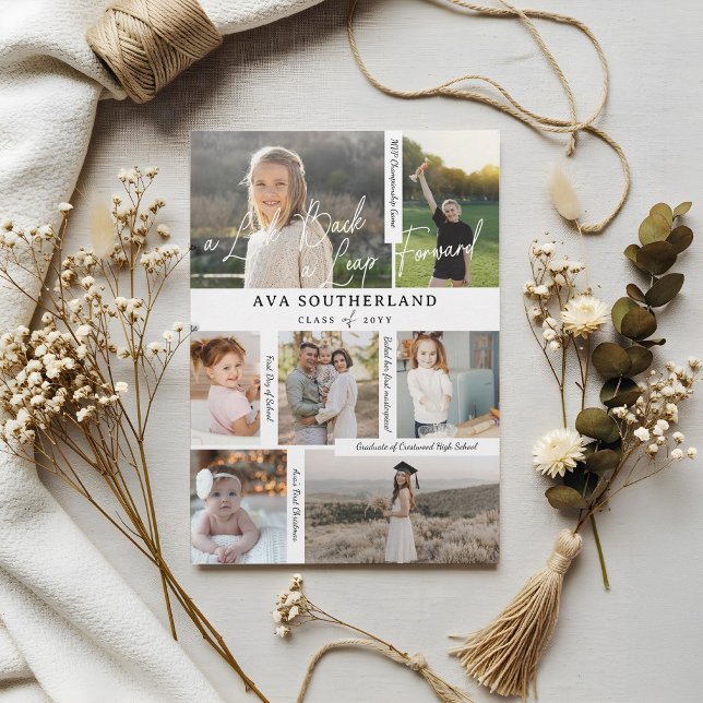 Faire-part Collage de photos et points forts (Graduate Then & Now Photo Collage & Highlights Announcement)