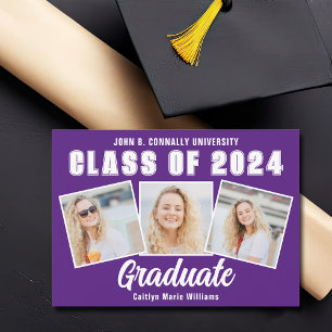 Faire-part Collage photo blanc violet classe de 2025 Graduate