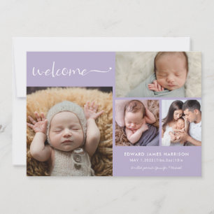 Faire-part Collage Photo de Bébé Mauve Poussiéreux de Naissan