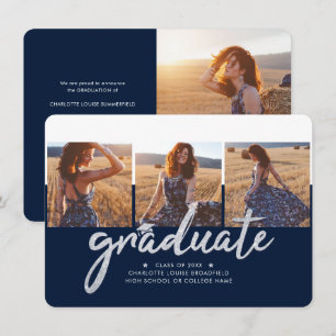 Faire-part Collage photo de la Graduation 2025 Marine Blue Gr