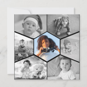 Faire-part Collage photo Hexagon noir et blanc