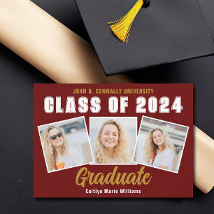 Faire-part Collage photo Maroon Classe de 2025 Graduation