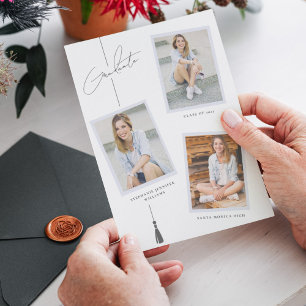 Faire-part Collage photo moderne Graduation Blanc