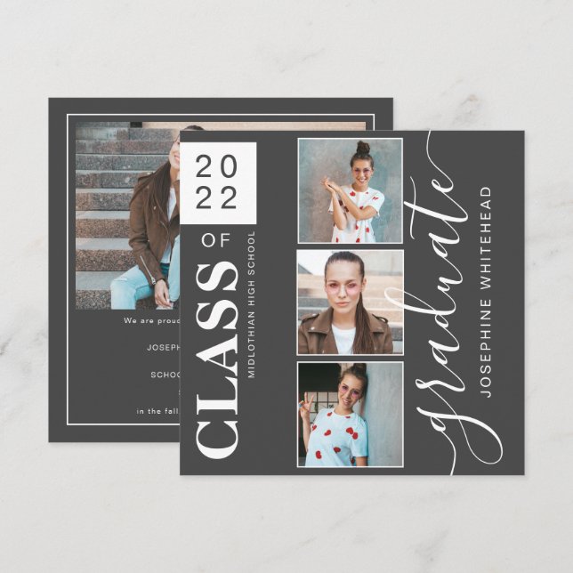 Faire-part Collage photo moderne Graduation Dark Grey 2022 (Devant / Derrière)