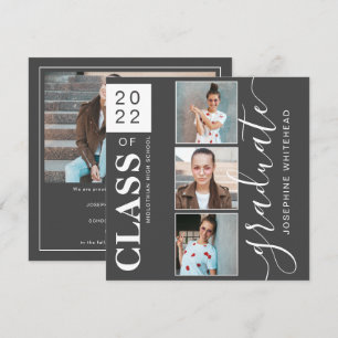 Faire-part Collage photo moderne Graduation Dark Grey 2022