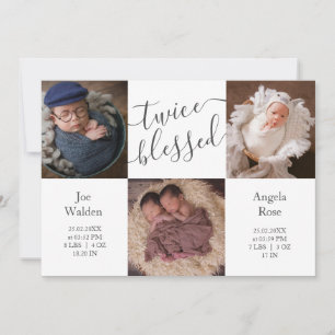 Faire-part Collage Photo Moderne Jumeaux Deux Bébés Naissance