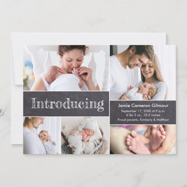 Faire-part Collage photo personnalisé Présentant l'acte de na (Devant)